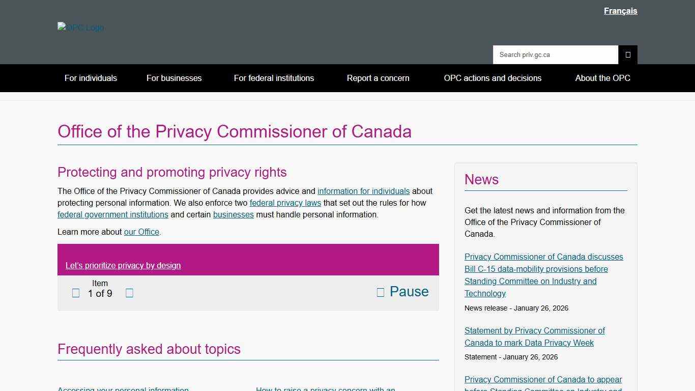 Office of the Privacy Commissioner of Canada - Office of the Privacy Commissioner of Canada